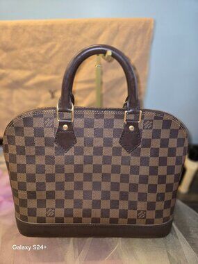 Louis Vuitton Alma PM Damier Ebene Brown Top Handle Satchel Authentic